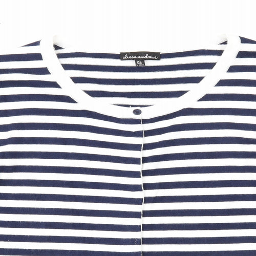 Alison Andrews Womens Blue Boat Neck Striped Viscose Cardigan Jumper Size XL