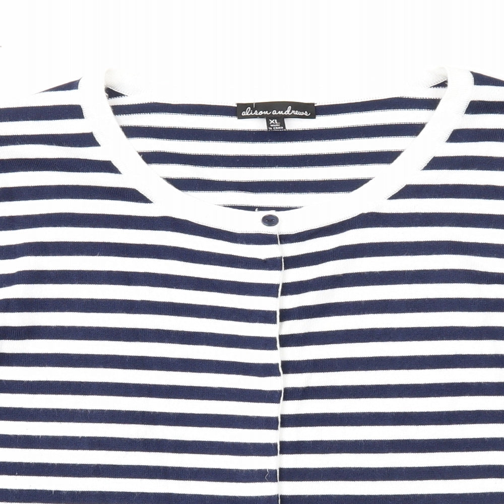 Alison Andrews Womens Blue Boat Neck Striped Viscose Cardigan Jumper Size XL