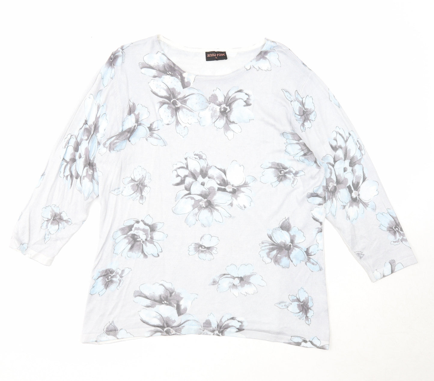 Anna Rose Womens Grey Boat Neck Floral Viscose Pullover Jumper Size XL