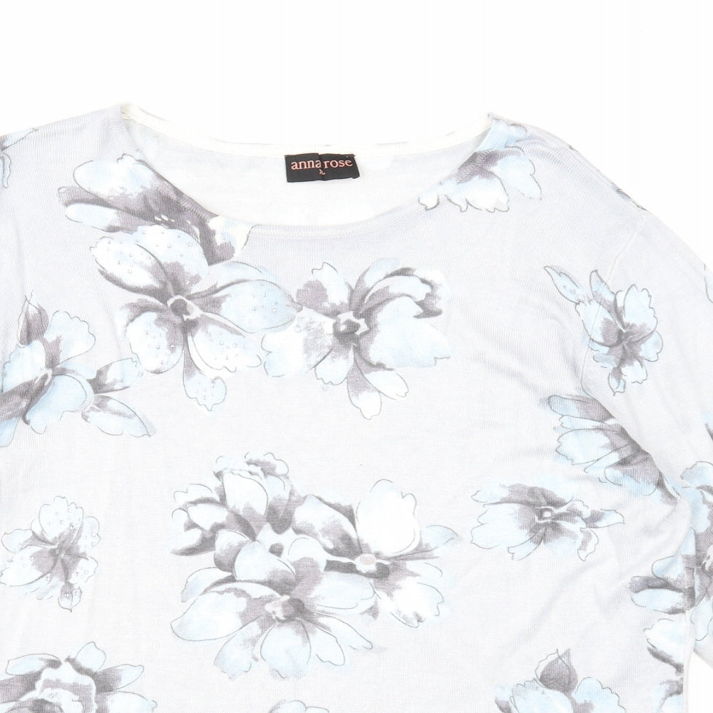 Anna Rose Womens Grey Boat Neck Floral Viscose Pullover Jumper Size XL