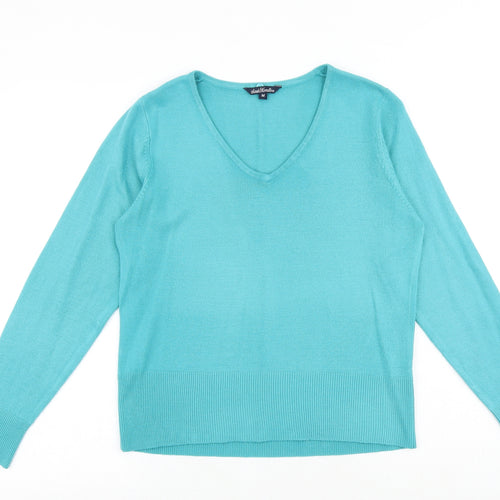 SARAH HAMILTON Womens Blue V-Neck Acrylic Pullover Jumper Size M