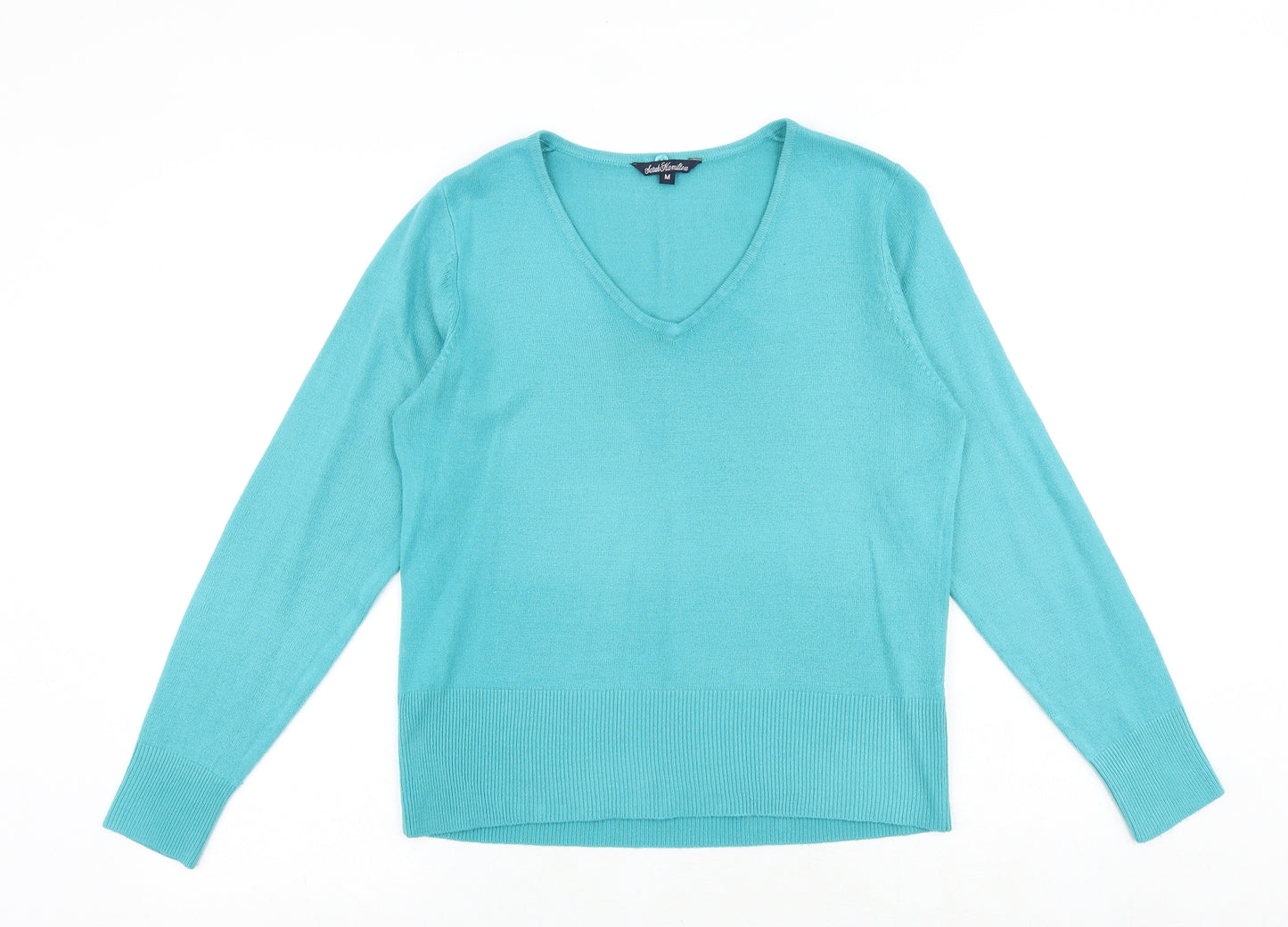 SARAH HAMILTON Womens Blue V-Neck Acrylic Pullover Jumper Size M