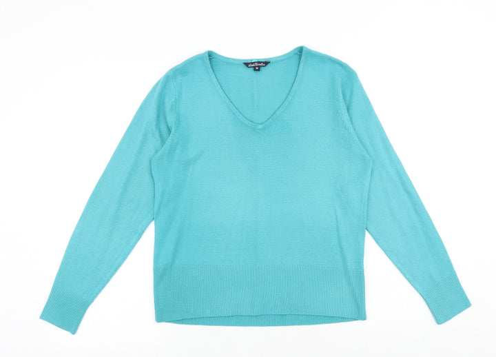 SARAH HAMILTON Womens Blue V-Neck Acrylic Pullover Jumper Size M