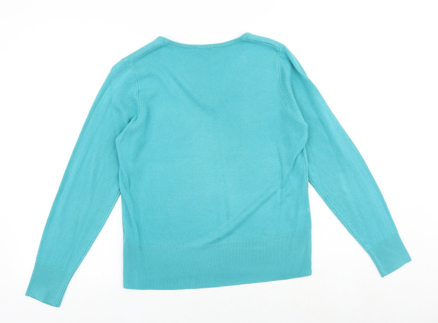 SARAH HAMILTON Womens Blue V-Neck Acrylic Pullover Jumper Size M