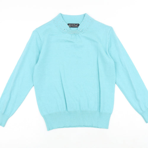 Castle of Ireland Womens Blue Round Neck Acrylic Pullover Jumper Size 12