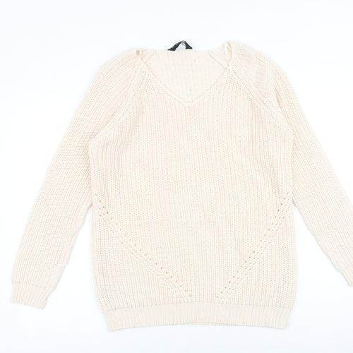 Dorothy Perkins Womens Pink V-Neck Acrylic Pullover Jumper Size 14