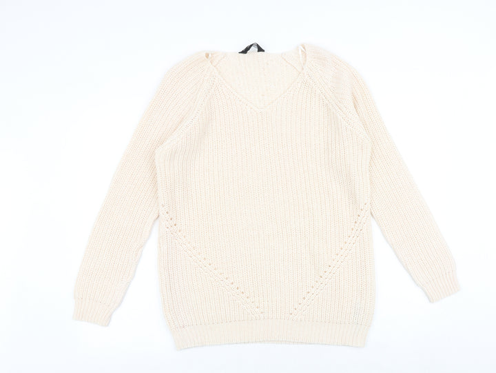 Dorothy Perkins Womens Pink V-Neck Acrylic Pullover Jumper Size 14