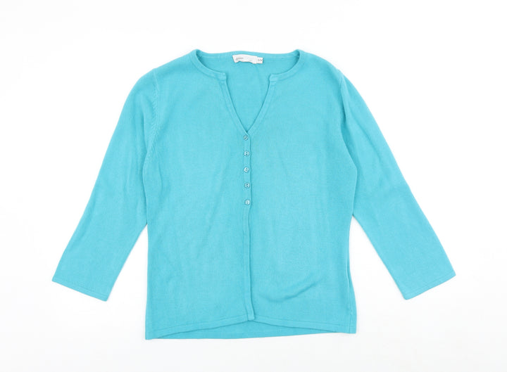 Debbie Morgan Womens Blue V-Neck Acrylic Cardigan Jumper Size S