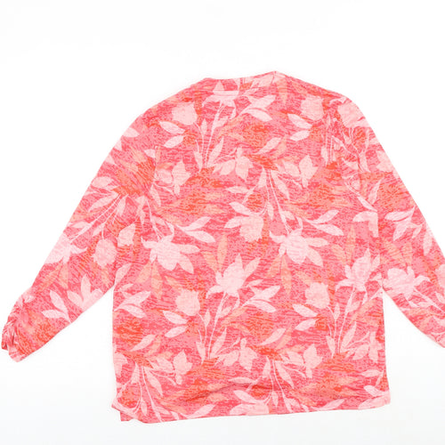 Marks and Spencer Womens Red Floral Polyester Basic Button-Up Size 12 V-Neck