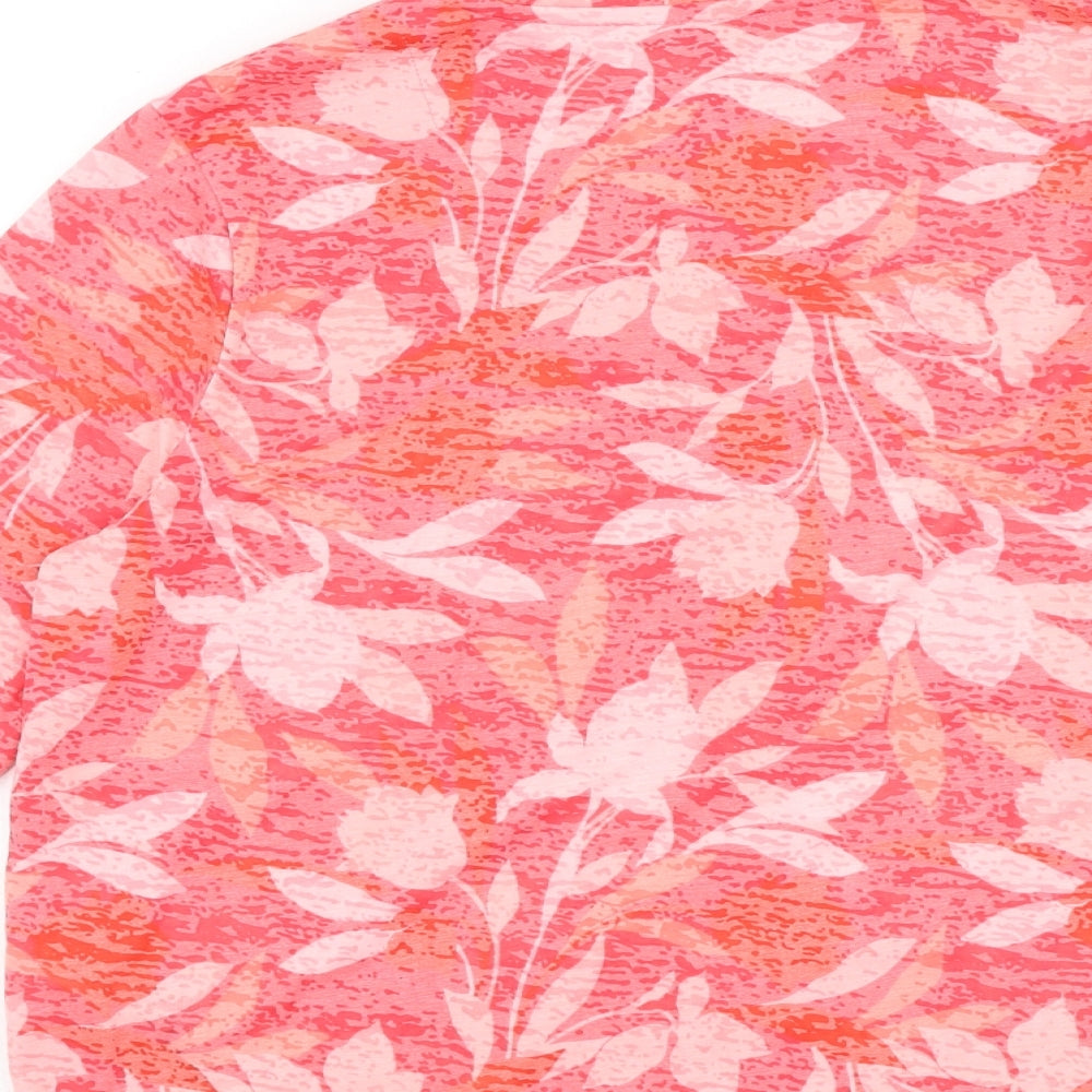 Marks and Spencer Womens Red Floral Polyester Basic Button-Up Size 12 V-Neck