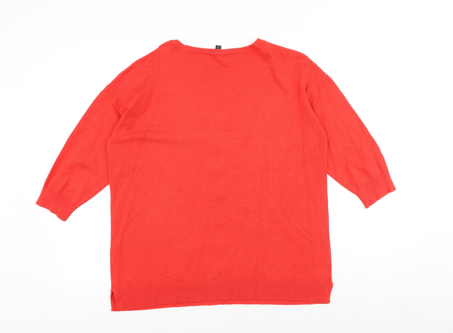 Bonmarché Womens Red Round Neck Viscose Pullover Jumper Size 12