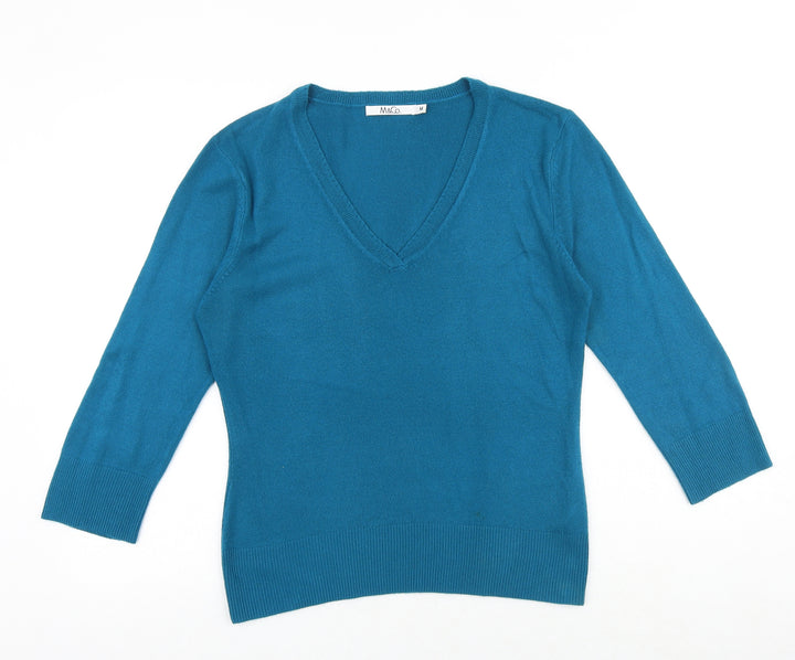M&Co Womens Blue V-Neck Acrylic Pullover Jumper Size M