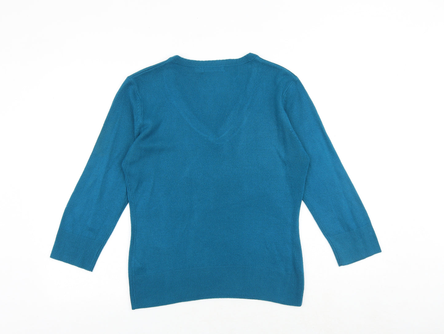 M&Co Womens Blue V-Neck Acrylic Pullover Jumper Size M
