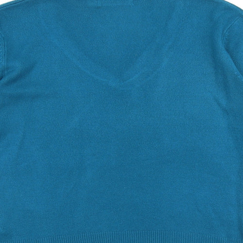 M&Co Womens Blue V-Neck Acrylic Pullover Jumper Size M