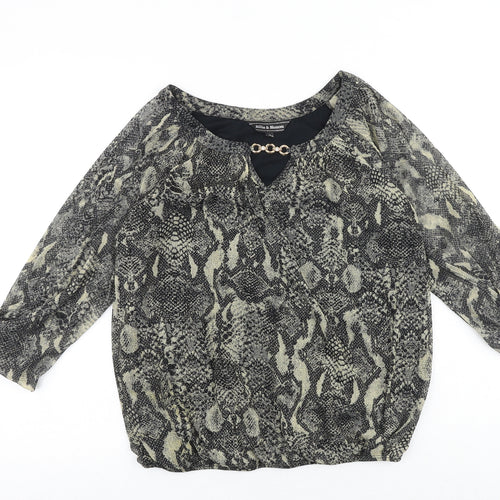 Dorothy Perkins Womens Black Animal Print Polyester Basic Blouse Size 12 V-Neck - Snakeskin Pattern