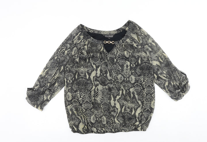 Dorothy Perkins Womens Black Animal Print Polyester Basic Blouse Size 12 V-Neck - Snakeskin Pattern