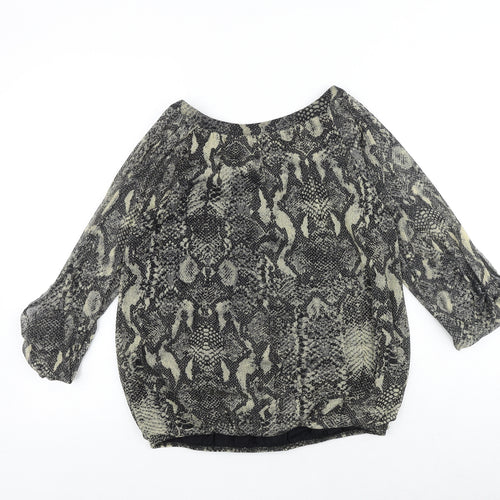 Dorothy Perkins Womens Black Animal Print Polyester Basic Blouse Size 12 V-Neck - Snakeskin Pattern