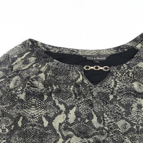 Dorothy Perkins Womens Black Animal Print Polyester Basic Blouse Size 12 V-Neck - Snakeskin Pattern