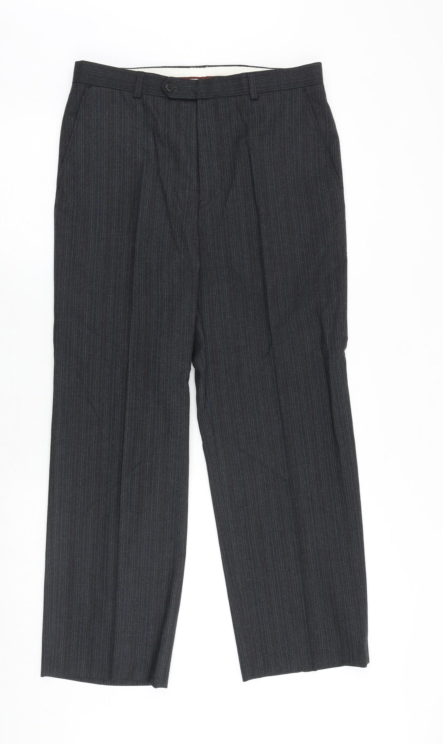 St Michael Mens Grey Striped Polyester Dress Pants Trousers Size 32 in Regular Zip