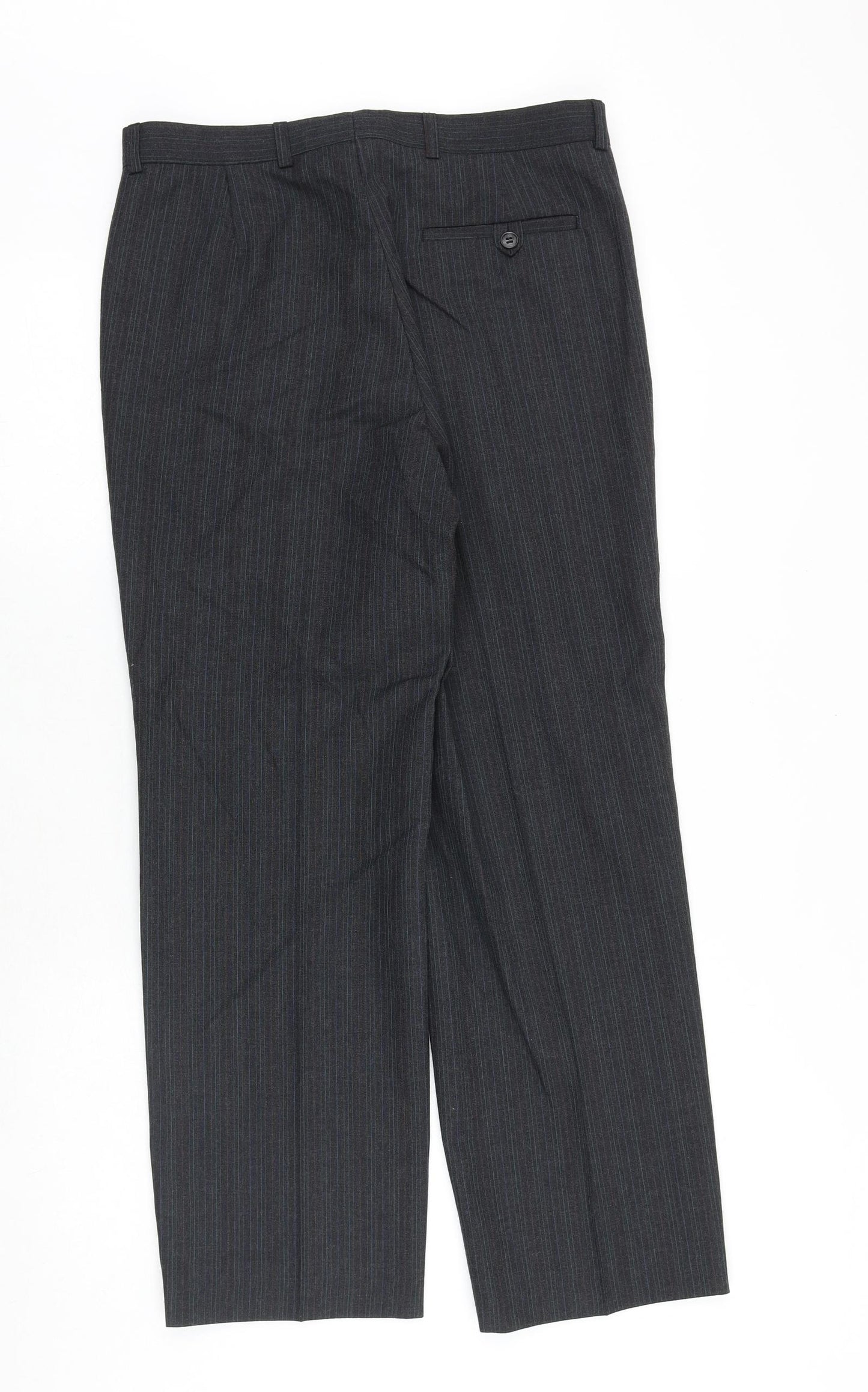 St Michael Mens Grey Striped Polyester Dress Pants Trousers Size 32 in Regular Zip