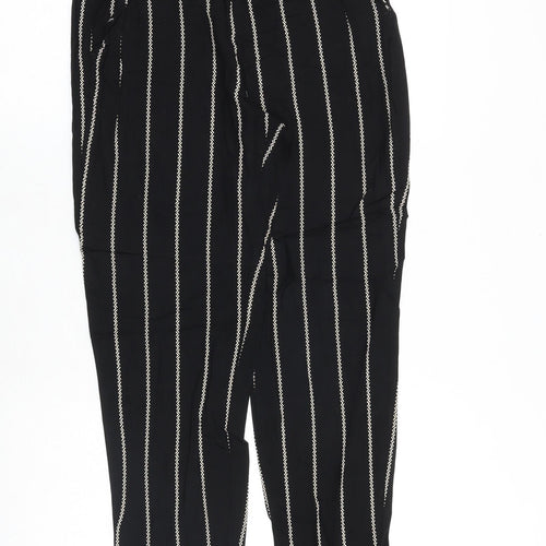 H&M Womens Black Striped Polyester Trousers Size 6 Regular