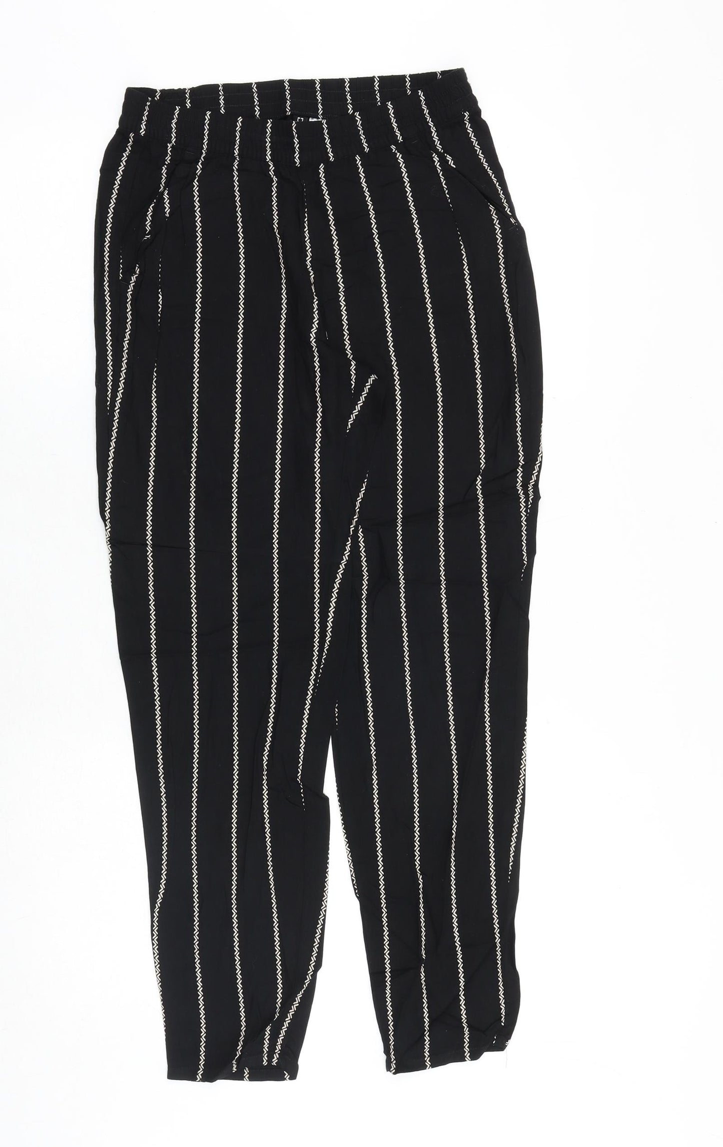 H&M Womens Black Striped Polyester Trousers Size 6 Regular