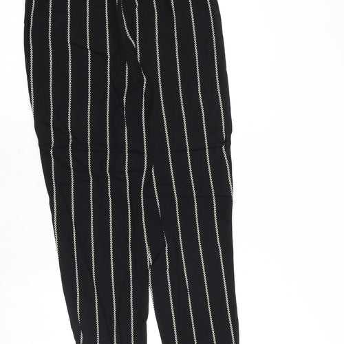 H&M Womens Black Striped Polyester Trousers Size 6 Regular
