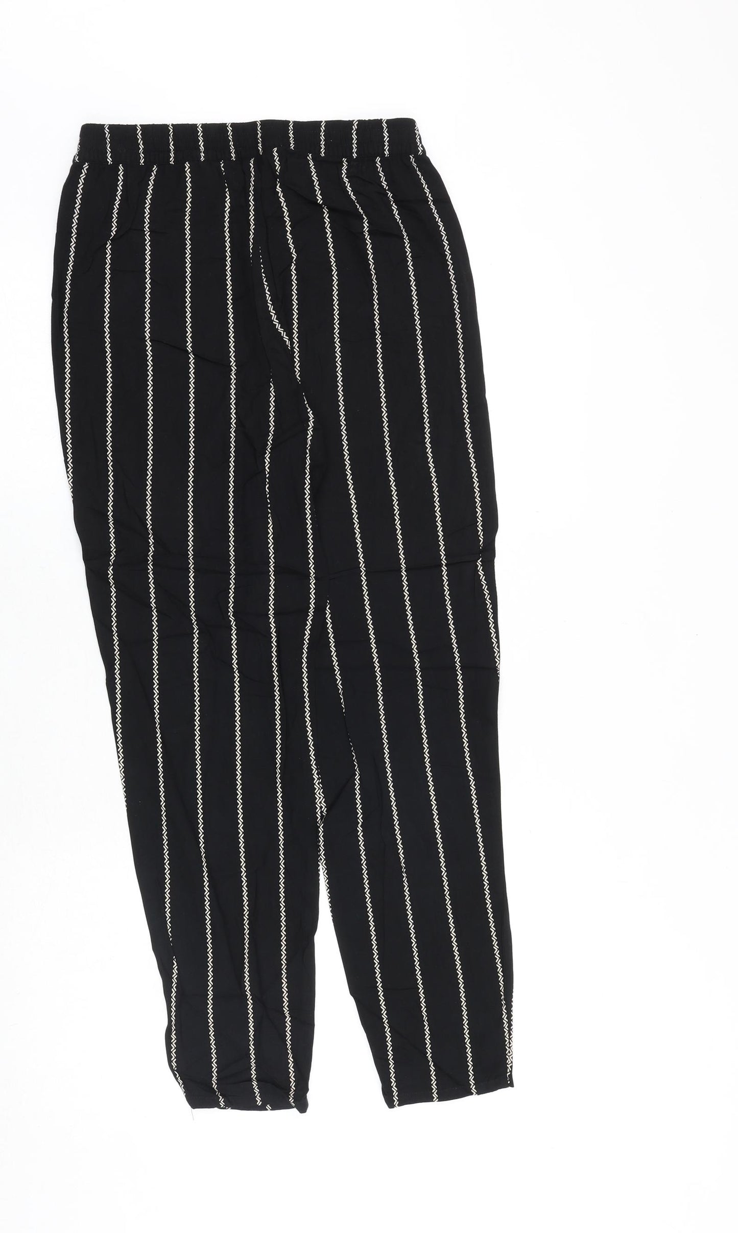 H&M Womens Black Striped Polyester Trousers Size 6 Regular