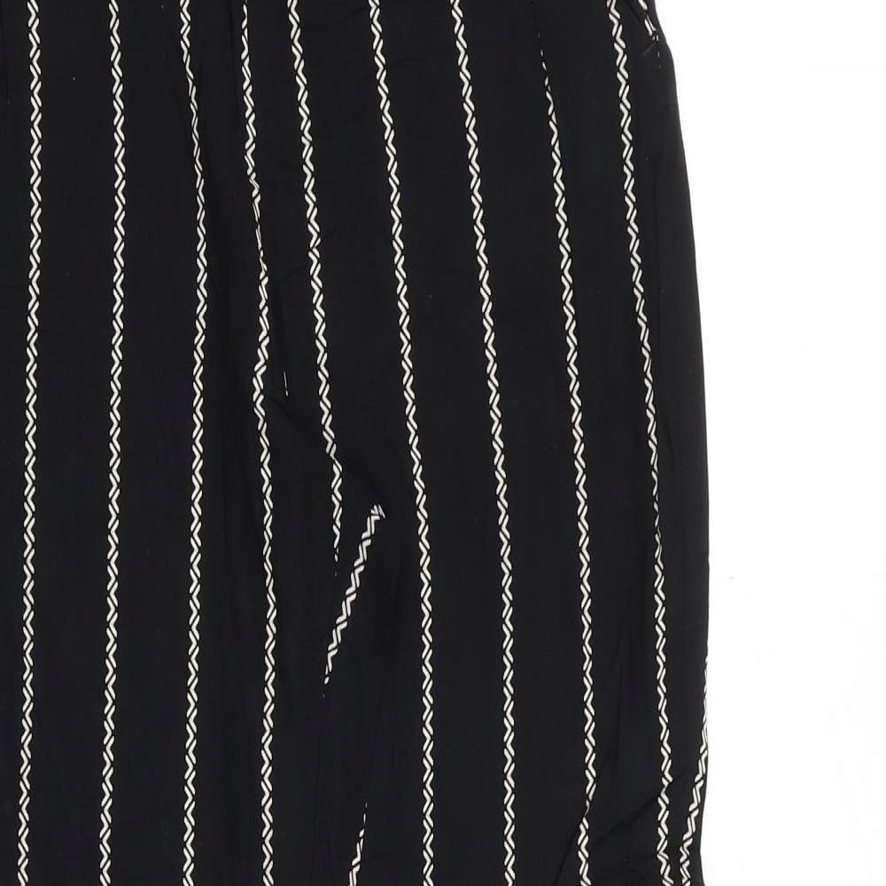 H&M Womens Black Striped Polyester Trousers Size 6 Regular