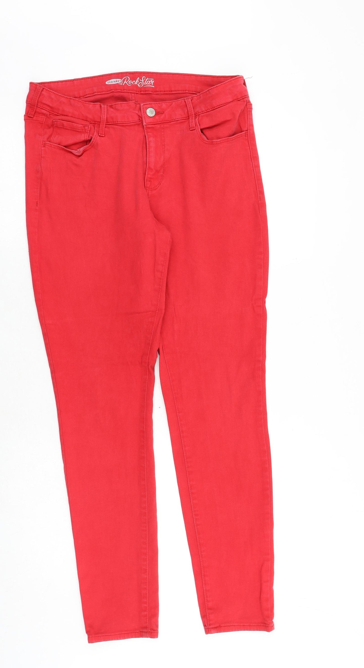 Old Navy Womens Red Cotton Straight Jeans Size 12 Slim Zip
