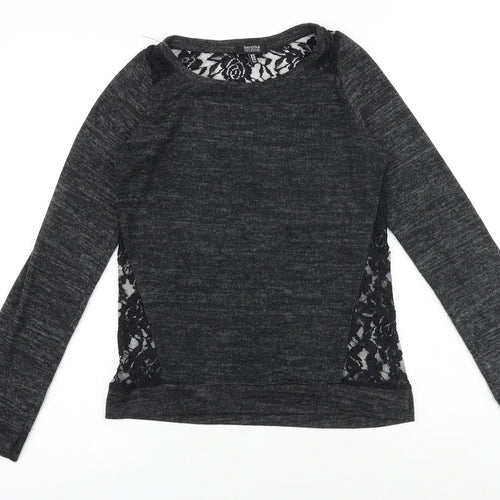Bershka Womens Grey Floral Polyester Basic Blouse Size XS Round Neck