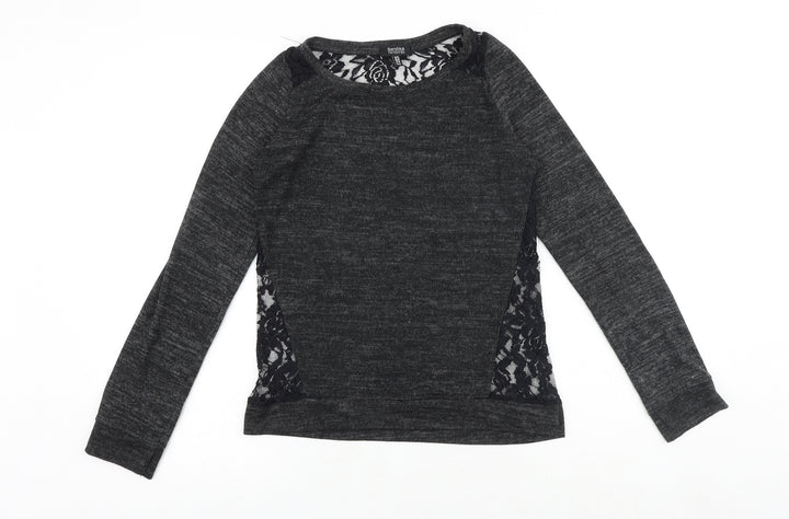 Bershka Womens Grey Floral Polyester Basic Blouse Size XS Round Neck
