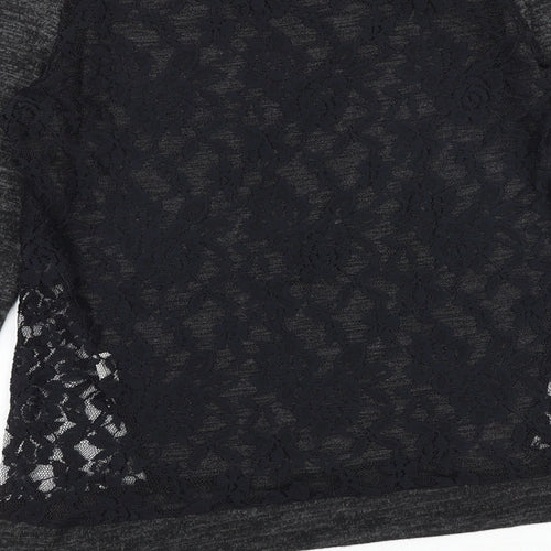 Bershka Womens Grey Floral Polyester Basic Blouse Size XS Round Neck