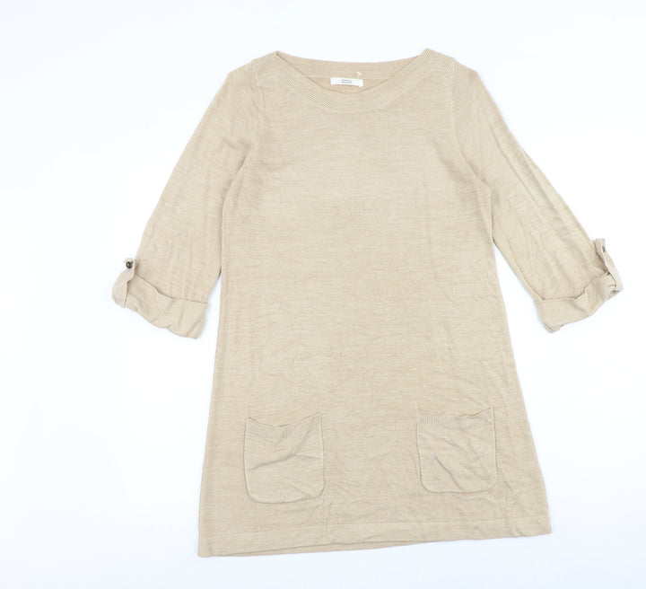 Marks and Spencer Womens Beige Round Neck Acrylic Pullover Jumper Size 12