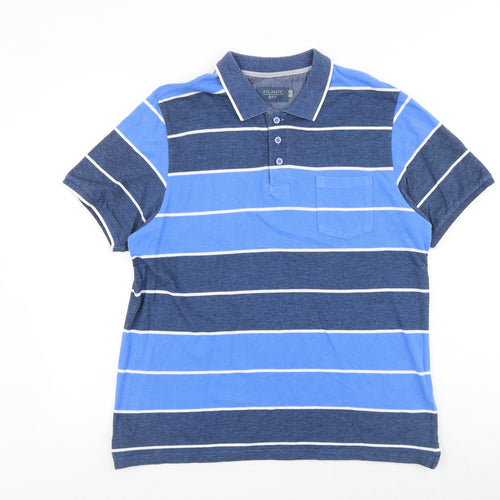 BHS Mens Blue Colourblock Cotton Button-Up Size M Collared Button