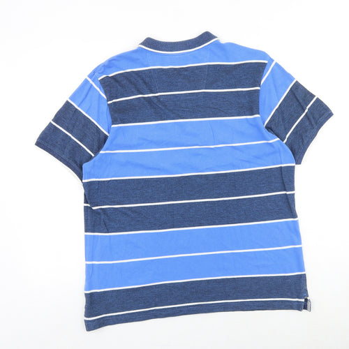 BHS Mens Blue Colourblock Cotton Button-Up Size M Collared Button