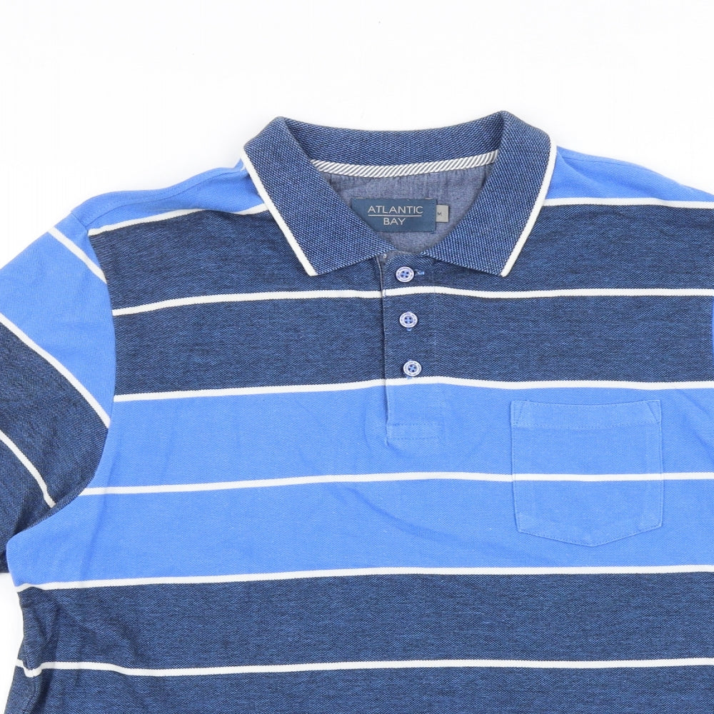 BHS Mens Blue Colourblock Cotton Button-Up Size M Collared Button