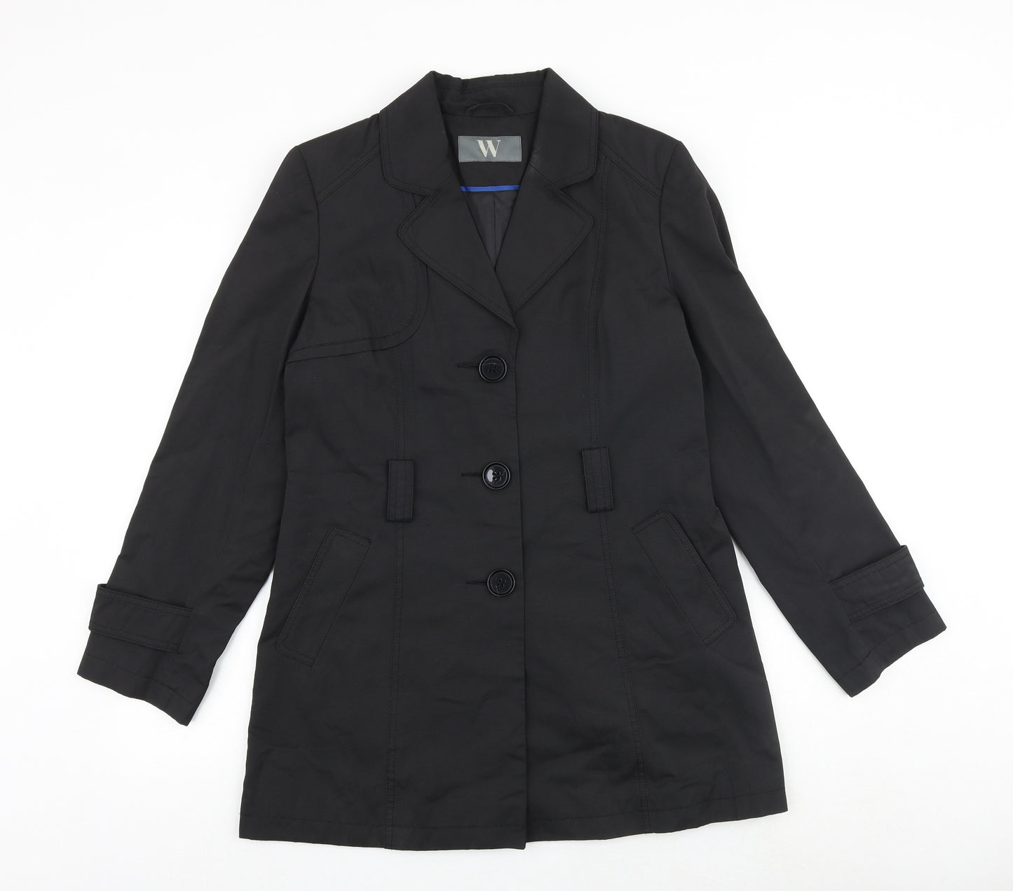 BHS Womens Black Trench Coat Coat Size 12 Button