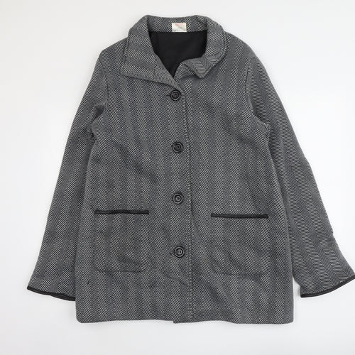 Anne De Lancy Womens Grey Herringbone Pea Coat Coat Size L Button