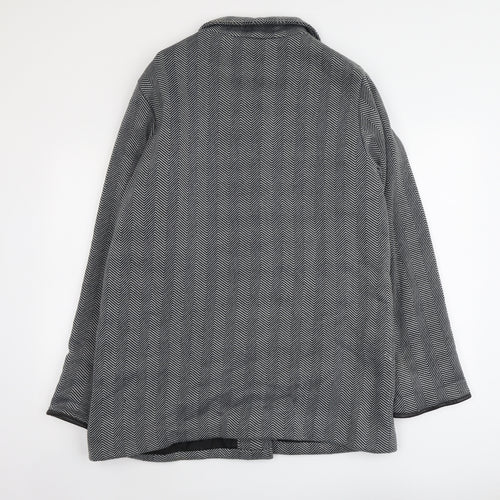 Anne De Lancy Womens Grey Herringbone Pea Coat Coat Size L Button