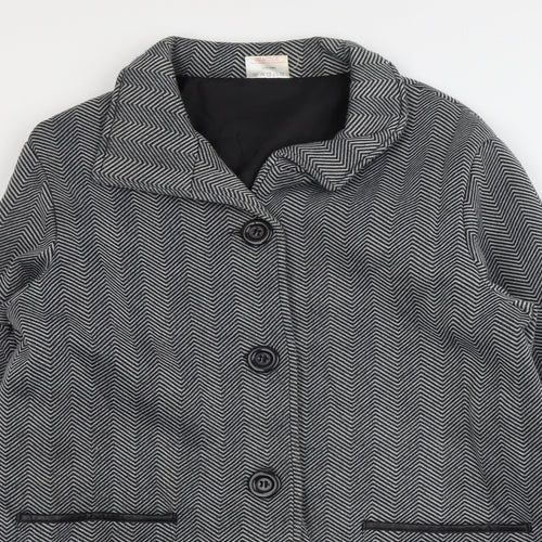Anne De Lancy Womens Grey Herringbone Pea Coat Coat Size L Button