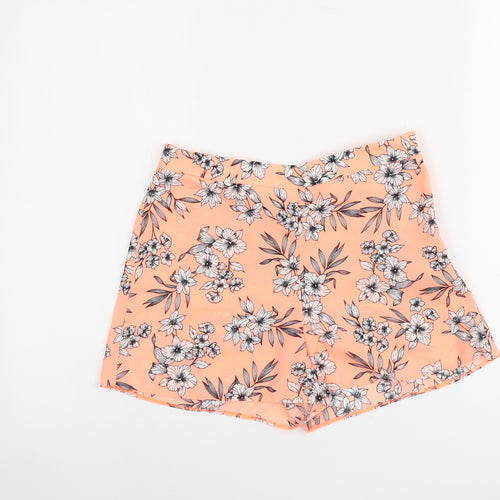 New Look Girls Orange Floral Polyester Mom Shorts Size 13 Years Regular Zip
