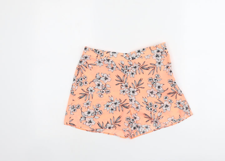 New Look Girls Orange Floral Polyester Mom Shorts Size 13 Years Regular Zip