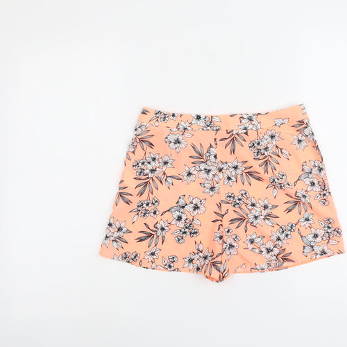 New Look Girls Orange Floral Polyester Mom Shorts Size 13 Years Regular Zip