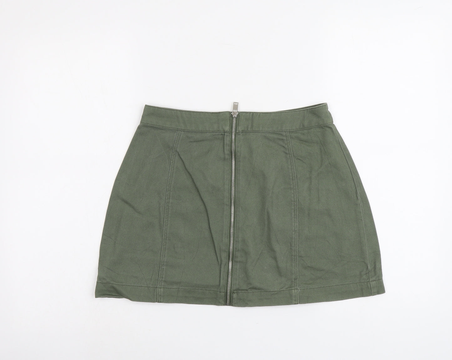 H&M Womens Green Cotton Mini Skirt Size M Zip