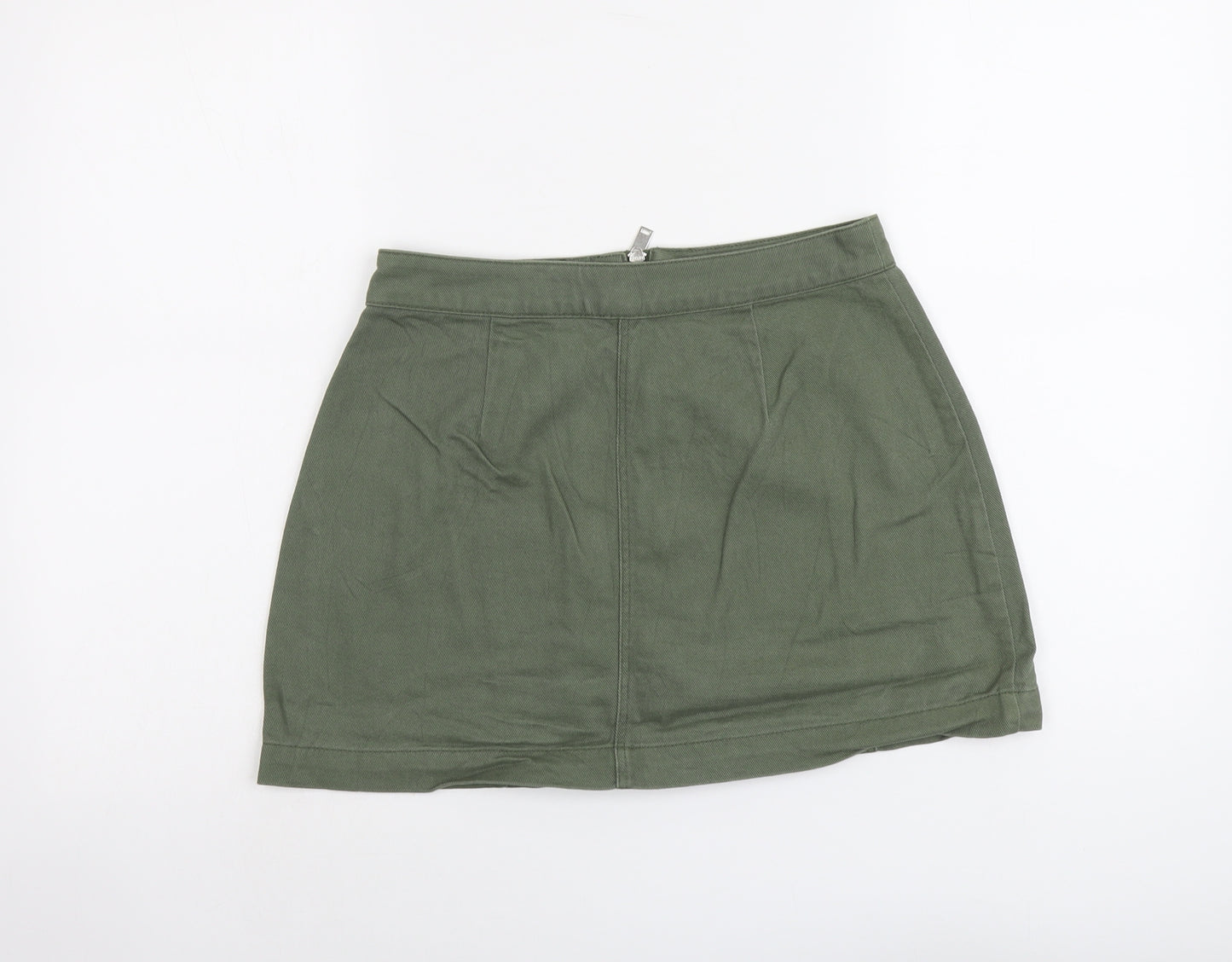 H&M Womens Green Cotton Mini Skirt Size M Zip