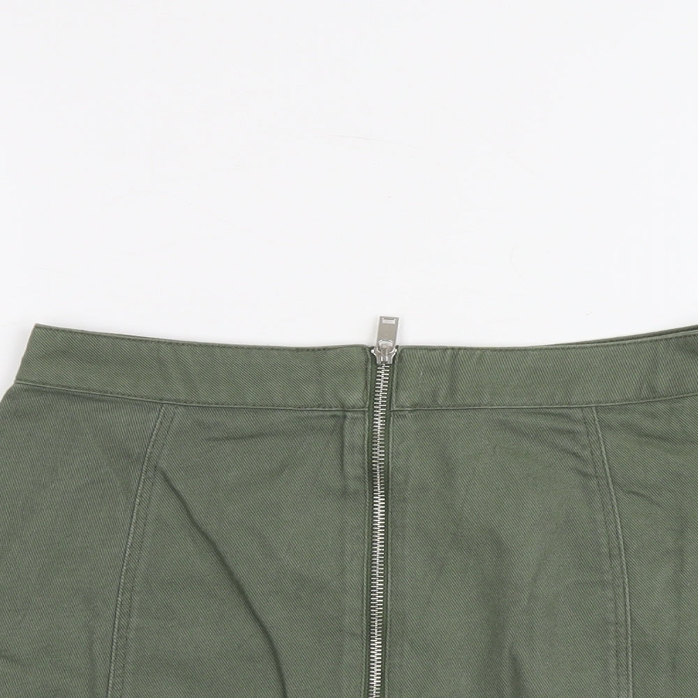 H&M Womens Green Cotton Mini Skirt Size M Zip