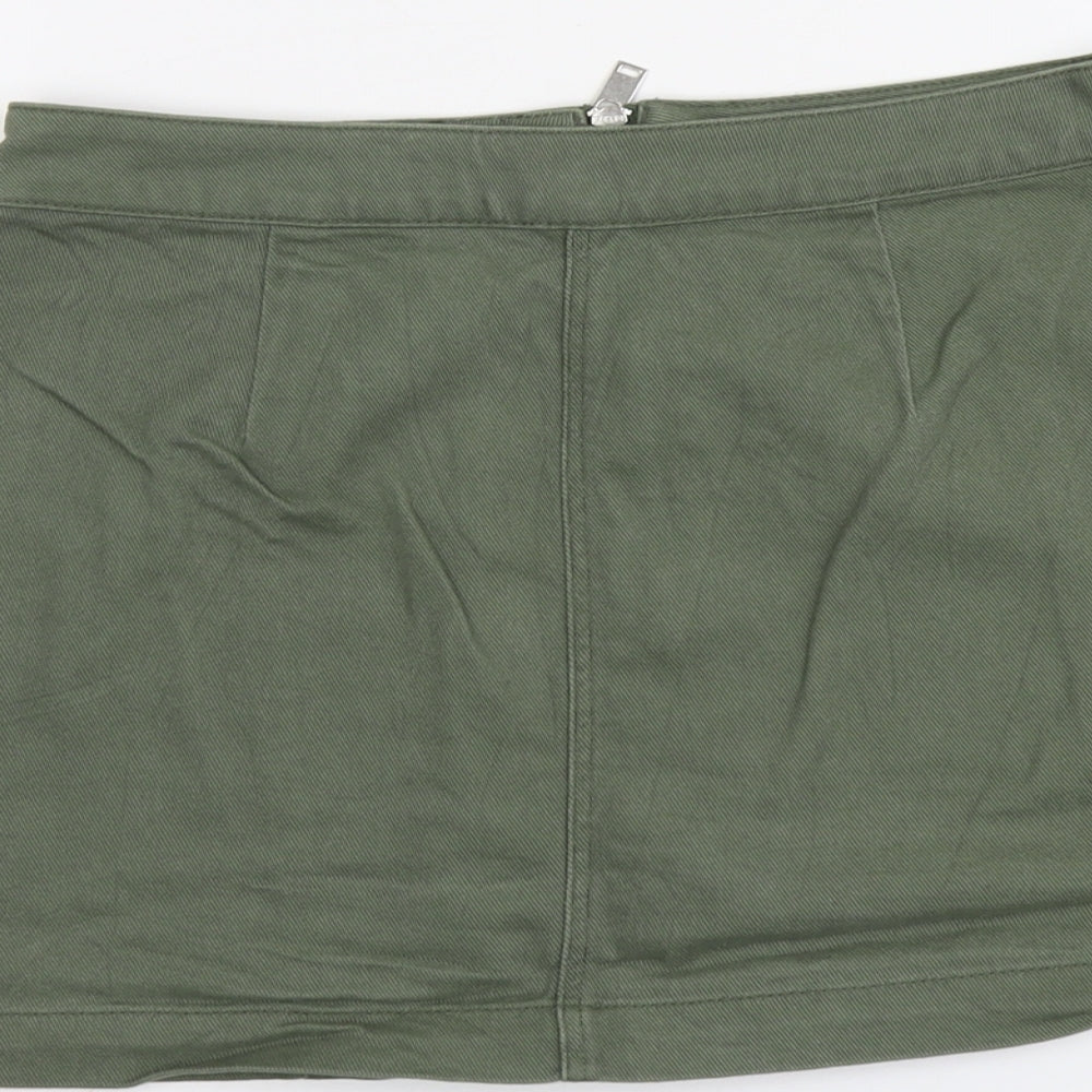 H&M Womens Green Cotton Mini Skirt Size M Zip