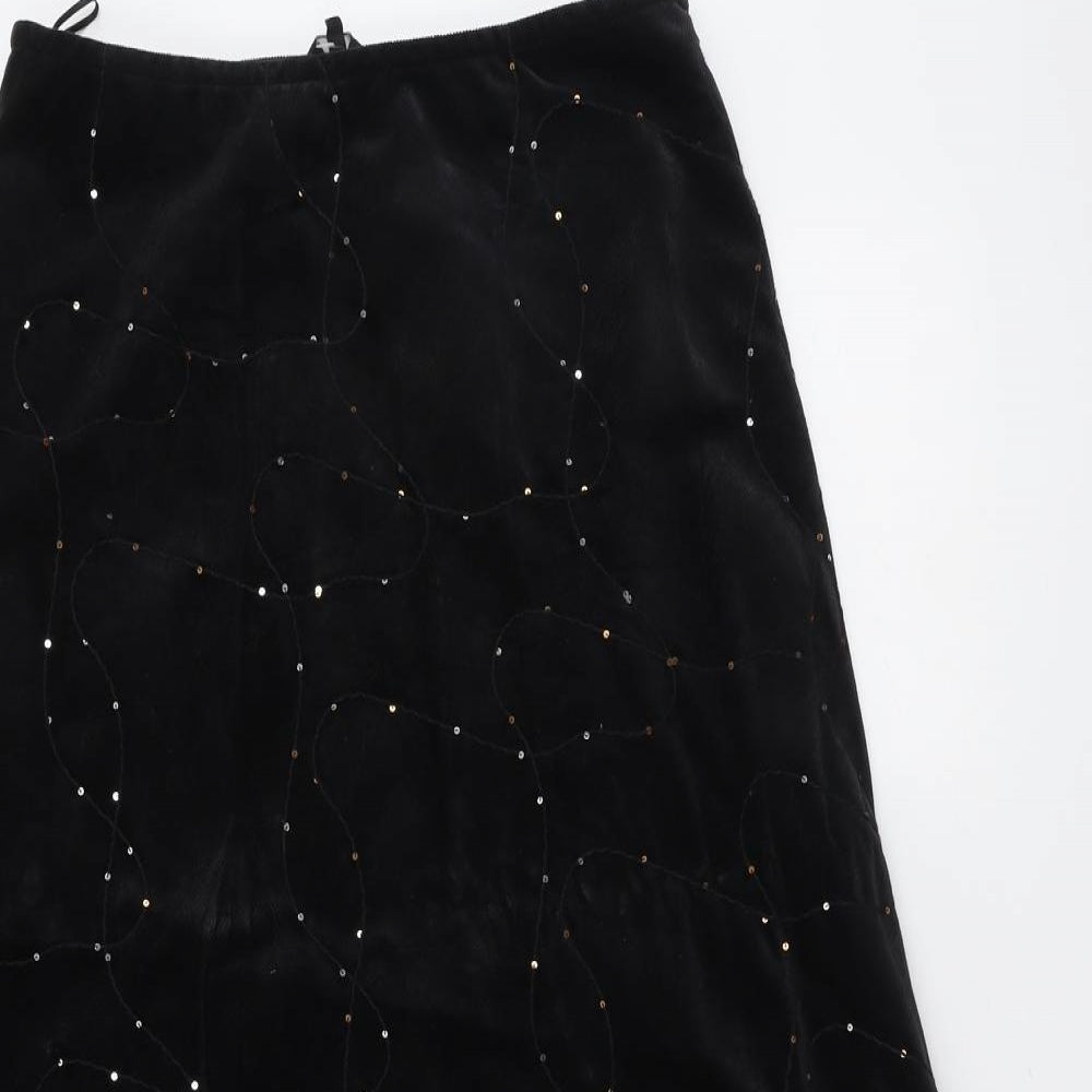 Per Una Womens Black Cotton Swing Skirt Size 12 Zip