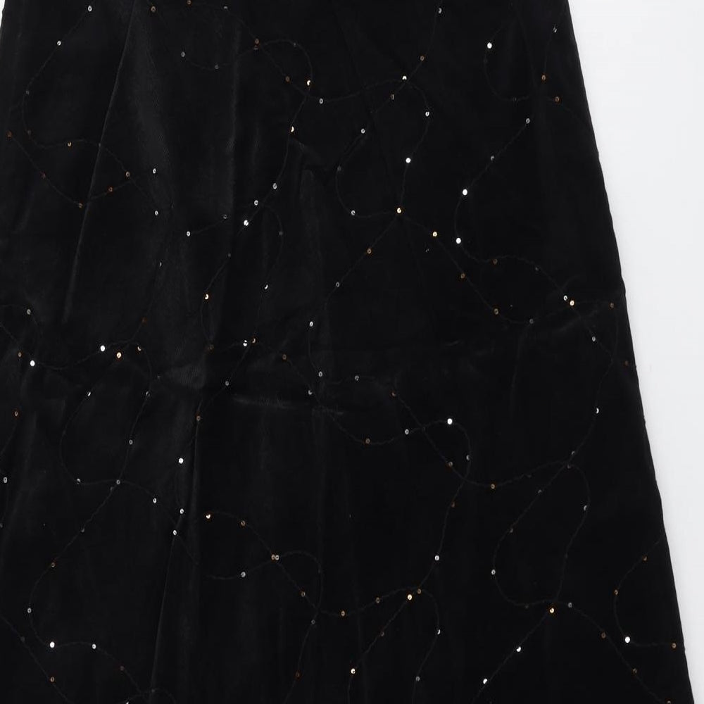 Per Una Womens Black Cotton Swing Skirt Size 12 Zip